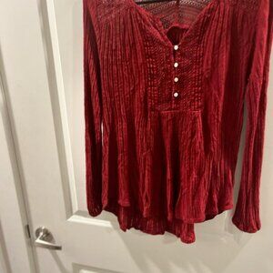 Lucky Brand Red Blouse with Button Accents